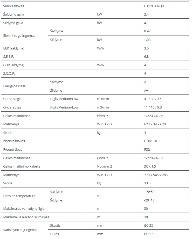 Kasetinis šilumos siurblys LG High-Inverter  3.4/4.1kW