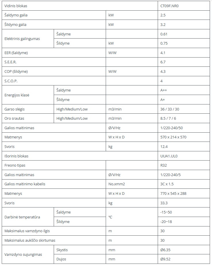 Kasetinis šilumos siurblys LG Standart-Inverter  2.5/3.2kW