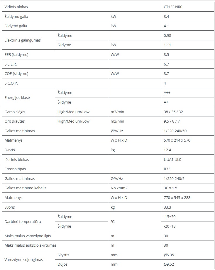 Kasetinis šilumos siurblys LG Standart-Inverter  3.4/4.1kW